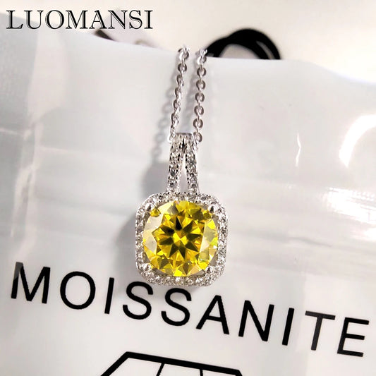 Moissanite Silver Necklace Women 2CT Yellow Blue Green Pink Passed Diamond Test S925 Jewelry Wedding Anniversary Party