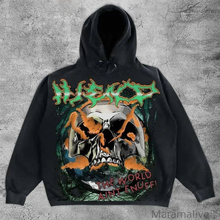 Explosions Printed Skull Y2K Retro Hooded Sweater Coat Street Style Gothic Casual Fashion Hooded Sweater Men's Female