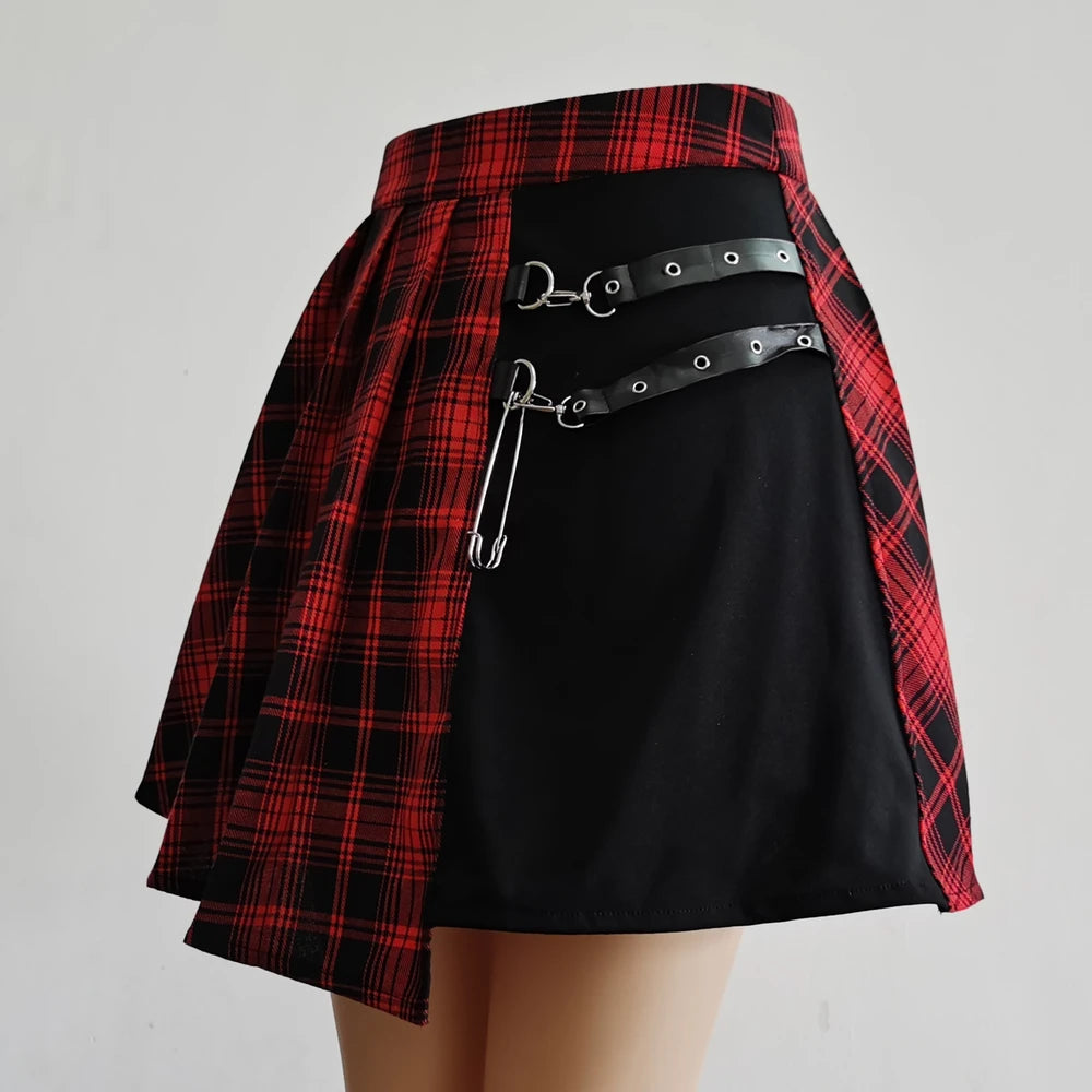 Womens Punk Irregular Mini Pleated Skater Skirt Asymmetric Cutout High Waist Hip Hop Clubwear gothic skirt