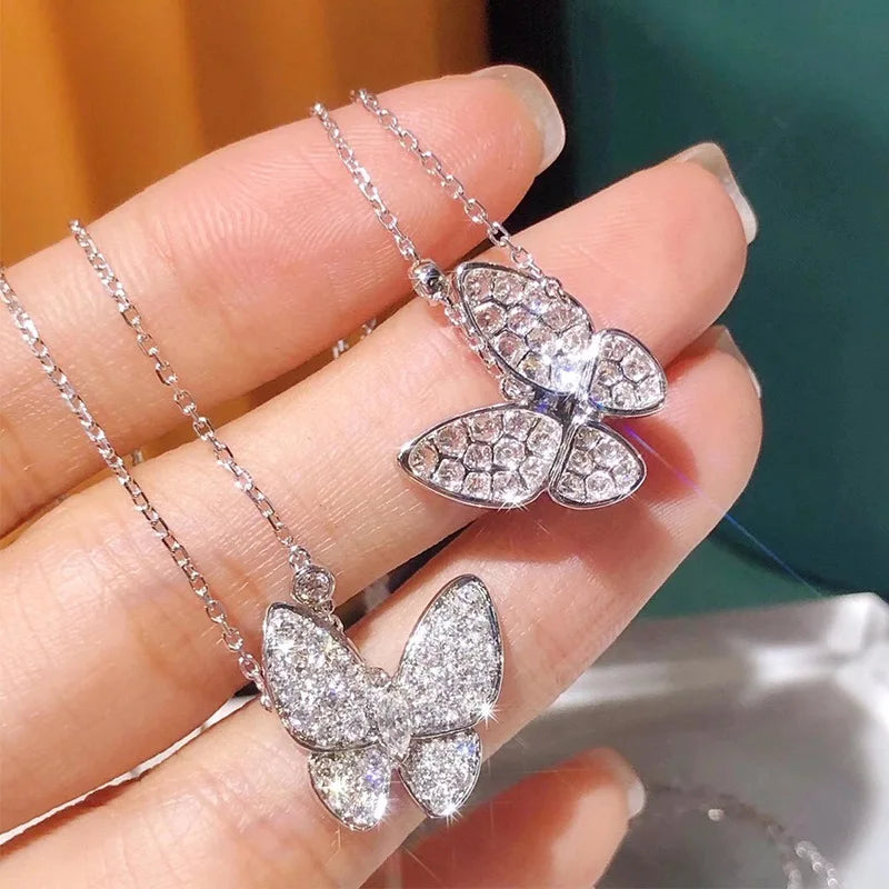 Follow Cloud Butterfly Moissanite Necklace Pendant 18K White Gold Plated 925 Sterling Silver for Women Wedding Party Jewelry