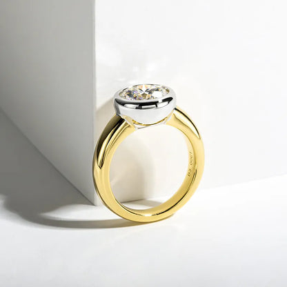 Beautiful Moissanite Rings in Yellow Gold and 925 Sterling Silver 3 Carat Round Moissanite Ring