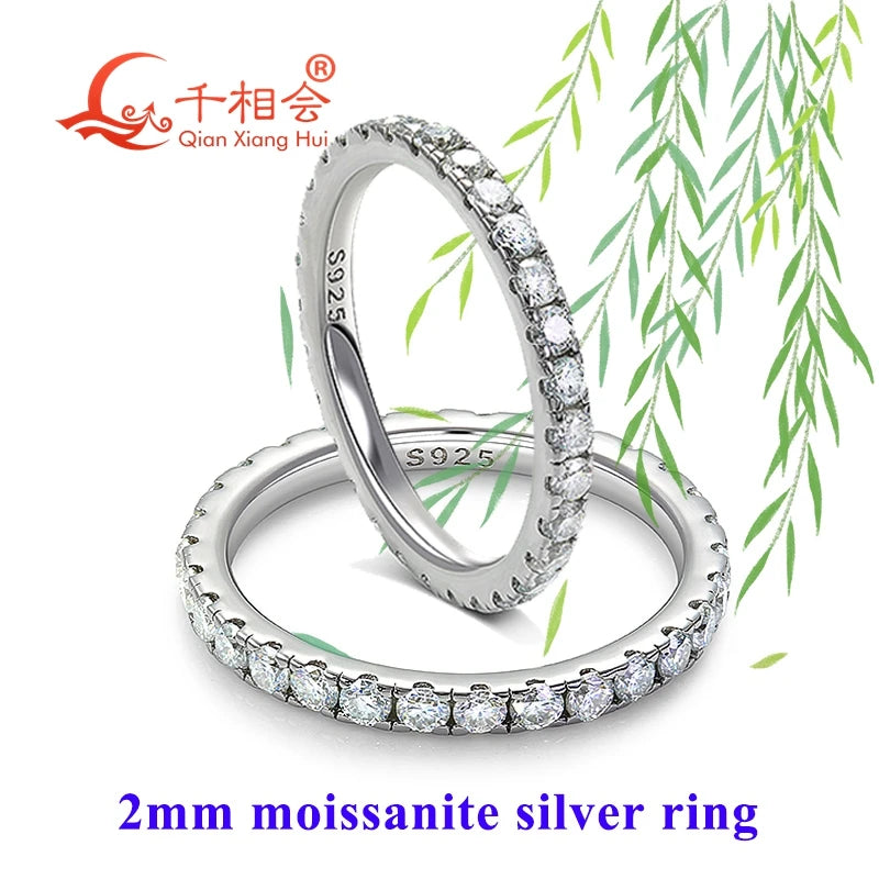 solid 2mm Moissanite Full Eternity Ring Band 925 Sterling Silver white Round Moissanite Diamond Jewelry gift dating party women