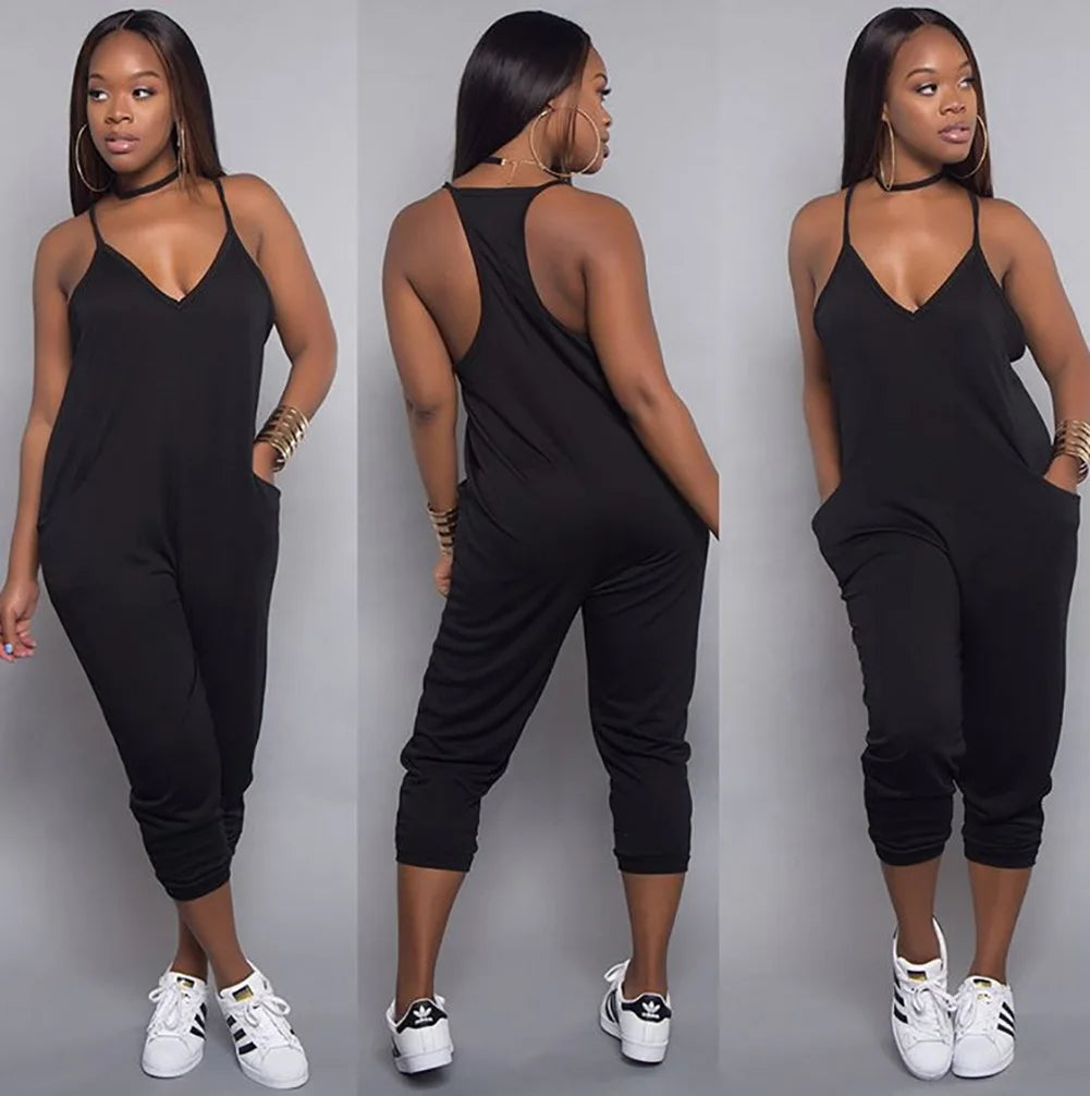 Women's Casual Fashion Sexy Solid Color A Long Jumpsuit Summer Tight-Fitting Mid-Waist Commuter Suspenders Jumpsuit