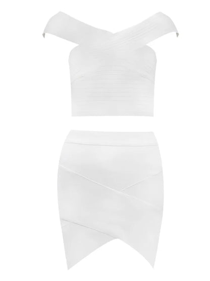 New Summer Dress Women Sexy Off the shoulder 2 Pieces White Bandage Dress Elegant Party Dress Vestido
