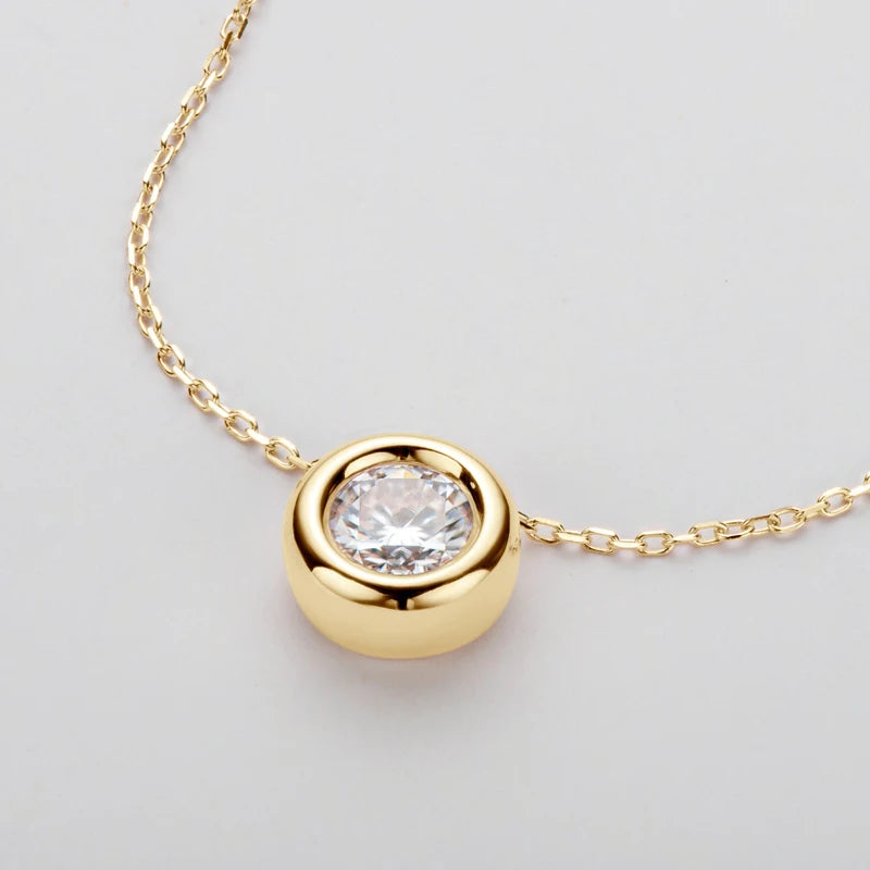 Real D VVS1 Moissanite Necklaces 6.5mm Round Pendant for Women 100% Silver 925 Yellow Gold Color Fine Jewelry