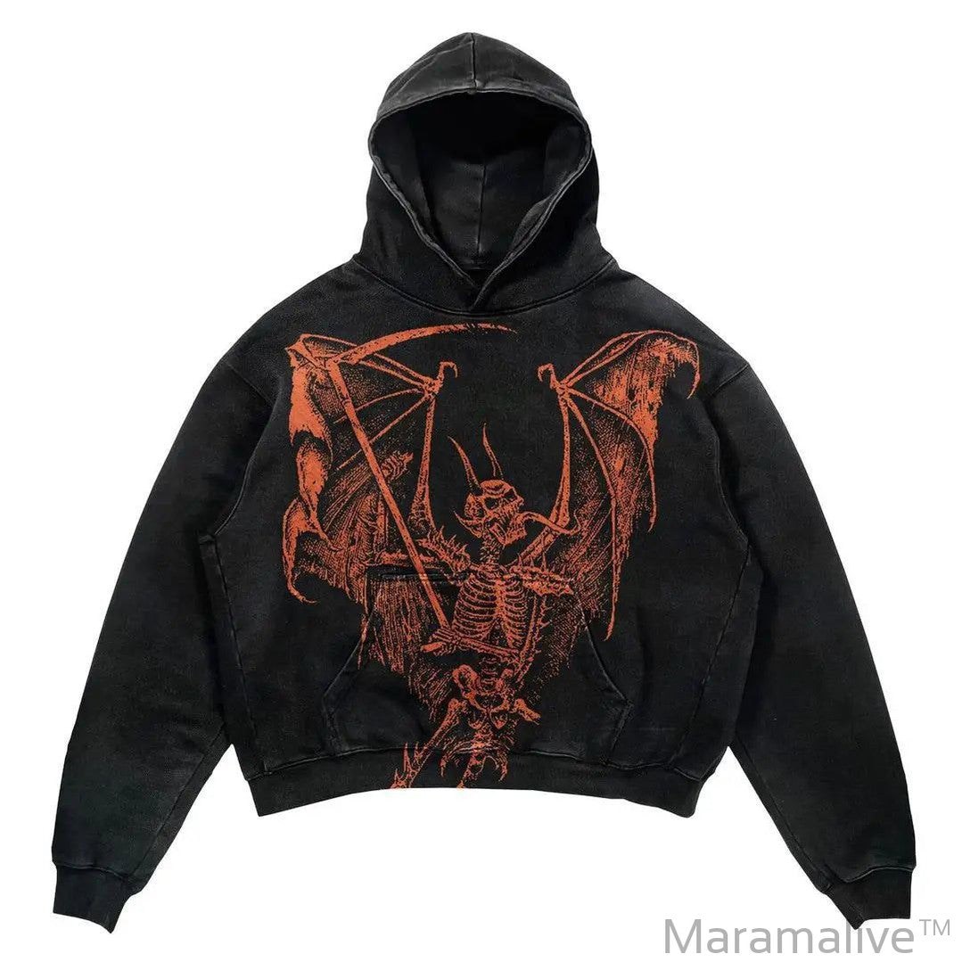 Explosions Printed Skull Y2K Retro Hooded Sweater Coat Street Style Gothic Casual Fashion Hooded Sweater Men's Female