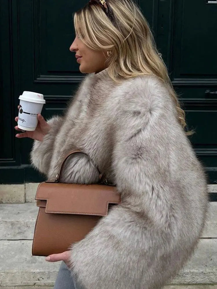Elegant Faux Fur Coats For Women 2024 Elegant Long Sleeve Cardigan Fluffy Jacket Female Luxury High Street Lady Chic Outerwear