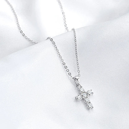 3mm Moissanite Cross Pendant for Women 6pcs Gemstone Sparkling Simulated Diamond S925 Silver Moissanite Necklace