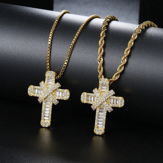 Iced Out Pendants Cross Necklaces for Women Hip Hop Gold Color Zircon Neck Chain Streetwear Hippie Jewelry