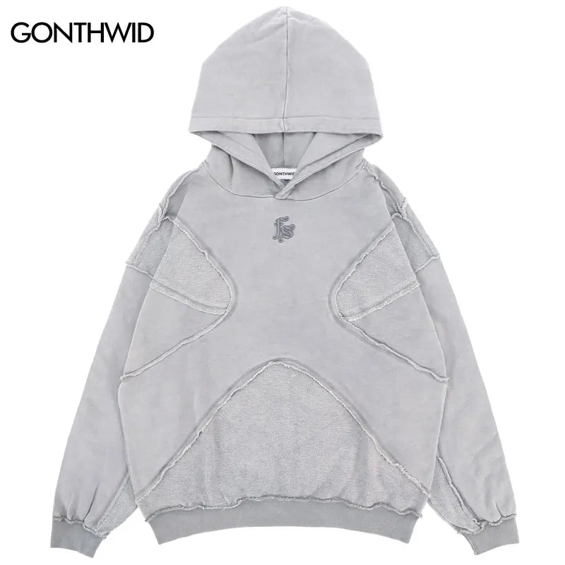 Vintage Hoodie Streetwear Hip Hop Embroidery Letter Washed Pullover Punk Goth Cotton Hooded Sweatshirt 2023 Men Fashion