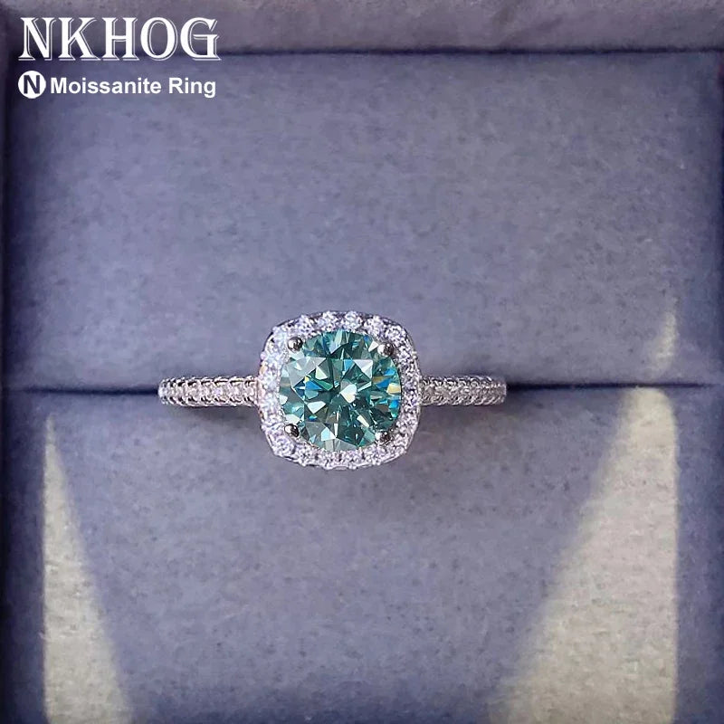Real 3 Carat Blue Green Moissanite Rings 925 Sterling Silver Brilliant Cut Sparking Diamond Jewelry Women Wedding Band Gift GRA