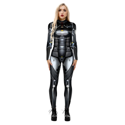 Woman Halloween New Hot Machine Armor 3d Digital Print Slim-Fit Long Sleeve Jumpsuit Tight Fitting Type Fallow Jumpsuit