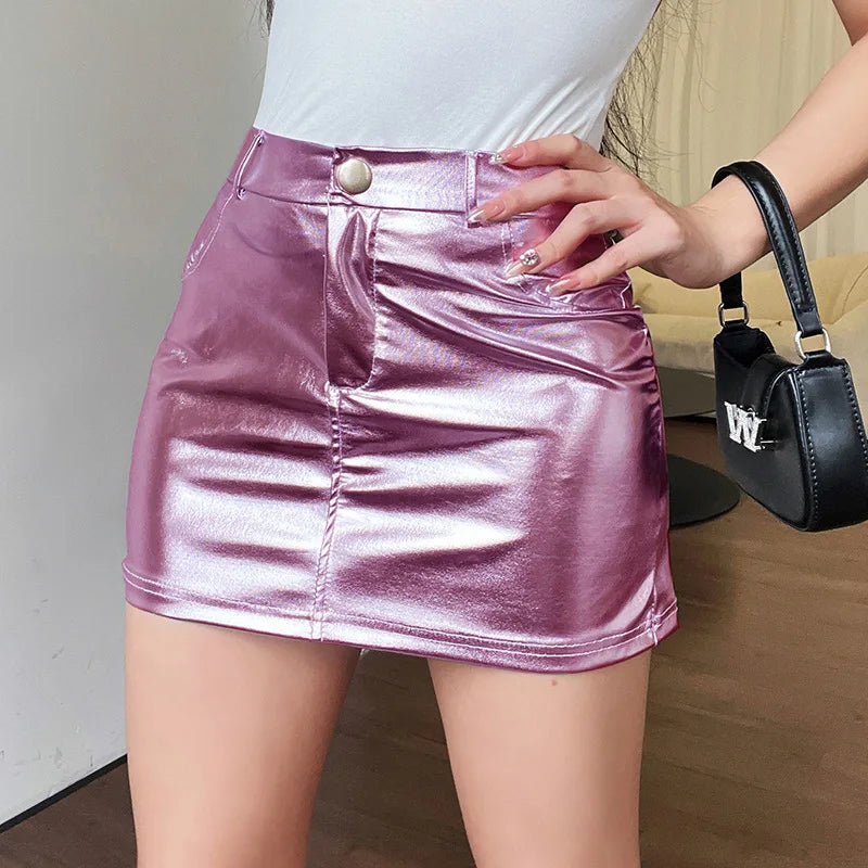 High Waisted Slim Fit Spice Girls Short Miniskirt Summer Ladies Trend Metallic Color Casual Fashion Sex Appeal Package Hip Skirt