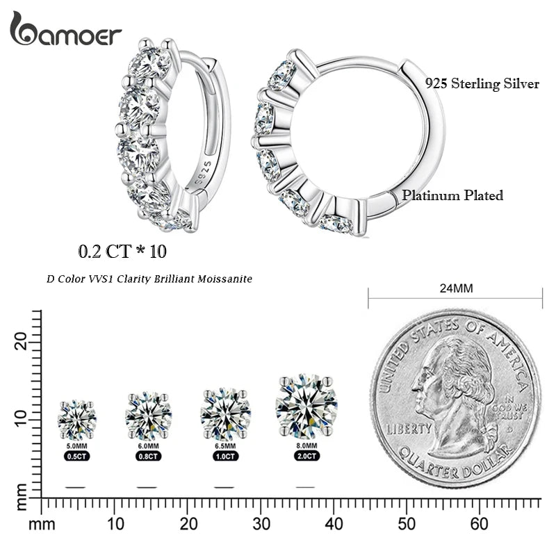 Bamoer D Color VVS1 EX Moissanite 925 Sterling Silver Hoop Earrings Brilliant 3.5mm Round Lab Diamond Platinum Plated Earrings