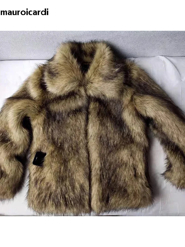 Winter Short Thick Warm Hairy Shaggy Faux Fur Coat Men Long Sleeve High Quality Luxury Fluffy Jacket 2023