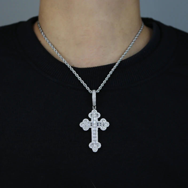 Men Women Hip Hop Cross Pendant Necklace Full Paved Sparking Cubic Zircon Rope Chain Iced Out Bling CZ Jewelry Fashion Gift
