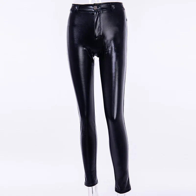 Adult Punk Goth Push Up Hip Shape Leggings Slim Sexy Bodycon Skinny Pencil Pants Club PU Patent Leather Trouser For Women Spring
