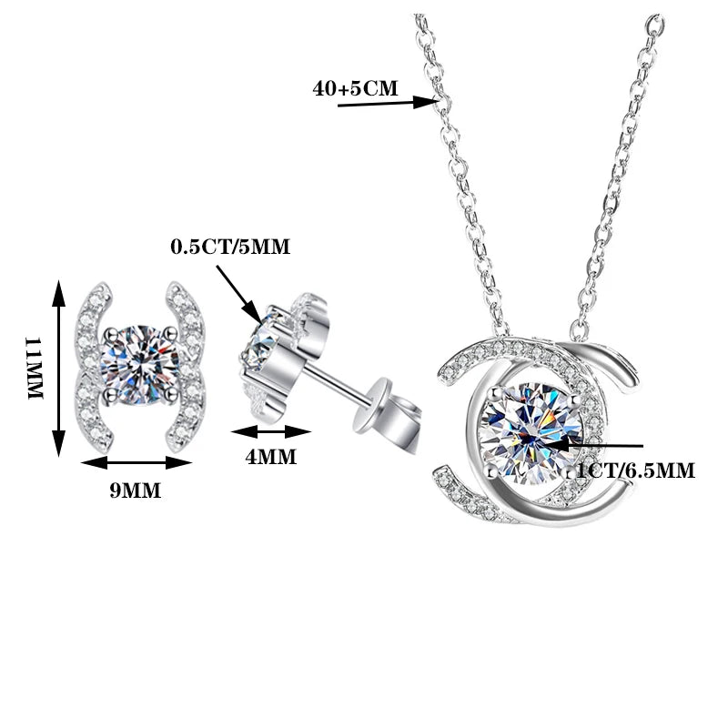 Small Floral Style High-end Moissanite Jewelry Set for Women 925 Sterling Silver 0.5ct Stud Earrings and 1ct Pendant