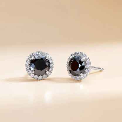 6mm Black Round Halo Moissanite Stud Earrings for Women Men Original 925 Sterling Silver Luxury Jewelry With Certificate