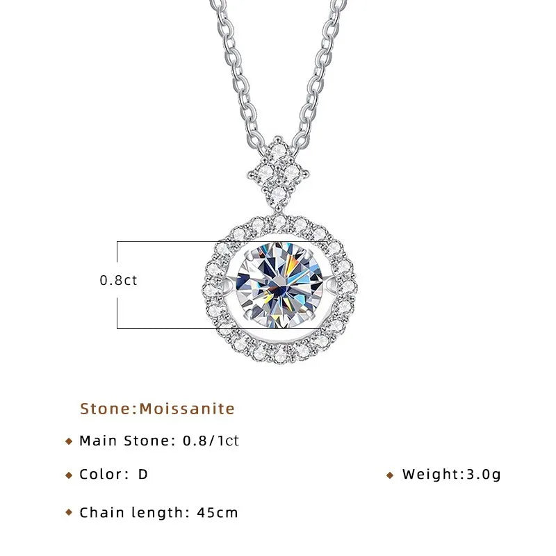 1 CT Moissanite Pendant For Women Simulated Diamond Necklace S925 Sterling Silver Jewelry Girl Valentine's Day Gift