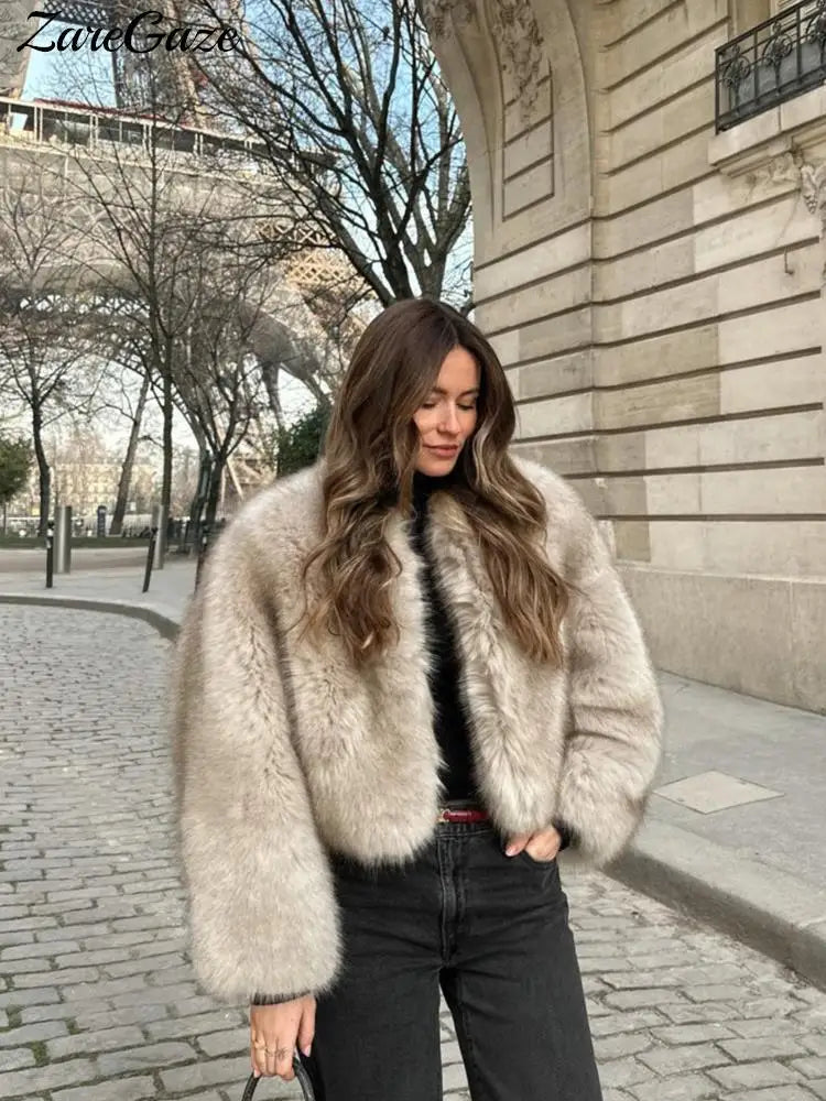 Warm Fluffy Faux Fur Jacket Coat Women Loose Long Sleeve V-neck Female Cardigan 2023 Winter Fashion Lady Overcoat Streetwear