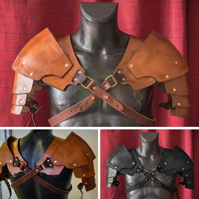 Medieval Renaissance Steampunk PU Leather Shoulder For Men Women Larp Cosplay Viking Warrior Gladiator Knight Samurai Armor