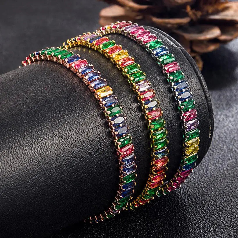 Moissanite sterling silver tennis bracelet gift. Multicolored