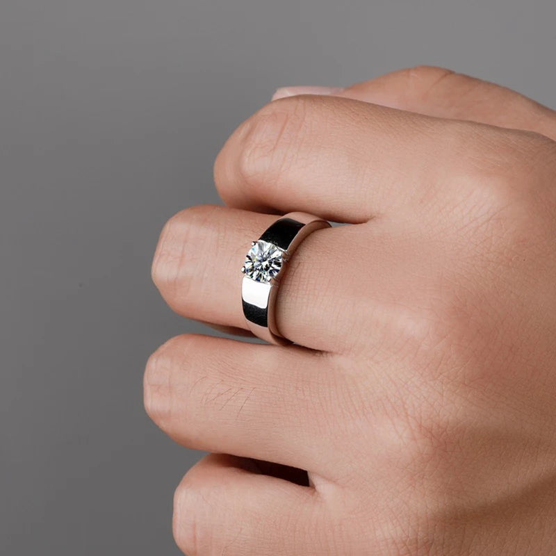 Men's moissanite rings: silver, bands.