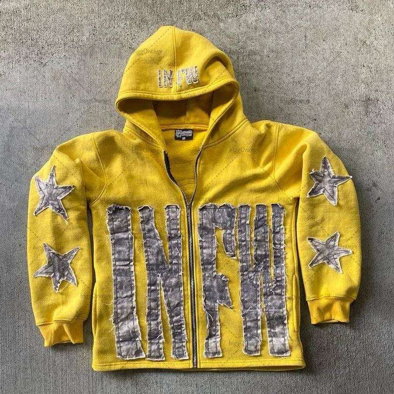 Embroidered hoodie, casual pullover, yellow outfit