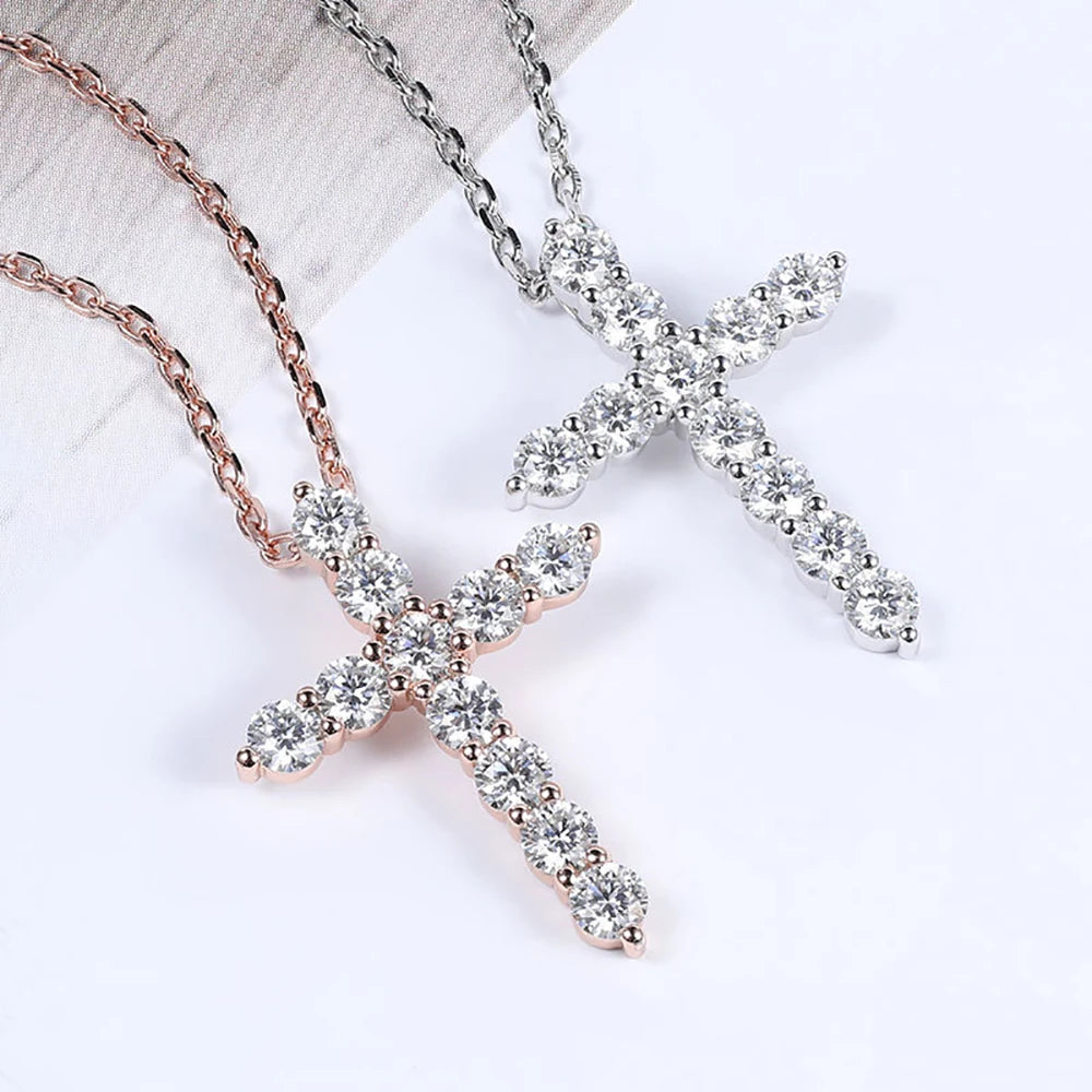 Real D Color 1.1cttw Moissanite Cross Necklace For Women Engagement Bridal Gift S925 Sterling Silver Fine Jewelry