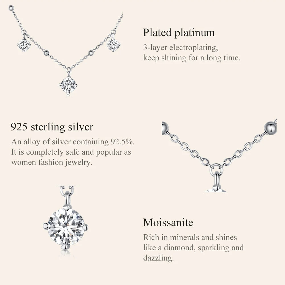 Five Princess Waterdrop 3.0 CTTW full Moissanite Necklace Real 925 Sterling Silver D Color Lab Diamond Engagement Jewelry