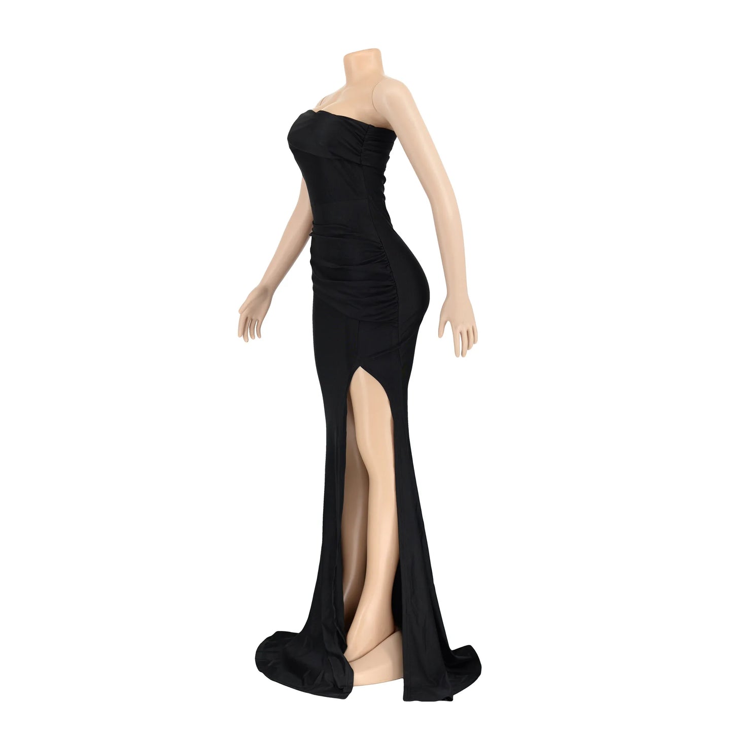 Women's Elegant Temperament Fashion Solid Color Dress Evening Gown Sleeveless One Line Oblique Shoulder Slit Sexy Dresses