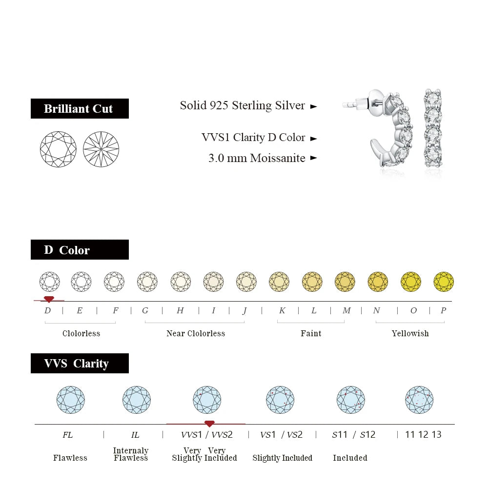 New in Round 3.0mm Moissanite Hoop Earrings Passed Diamond Test Yellow Rose Plated Stud Earrings for Women Fine Jewelry
