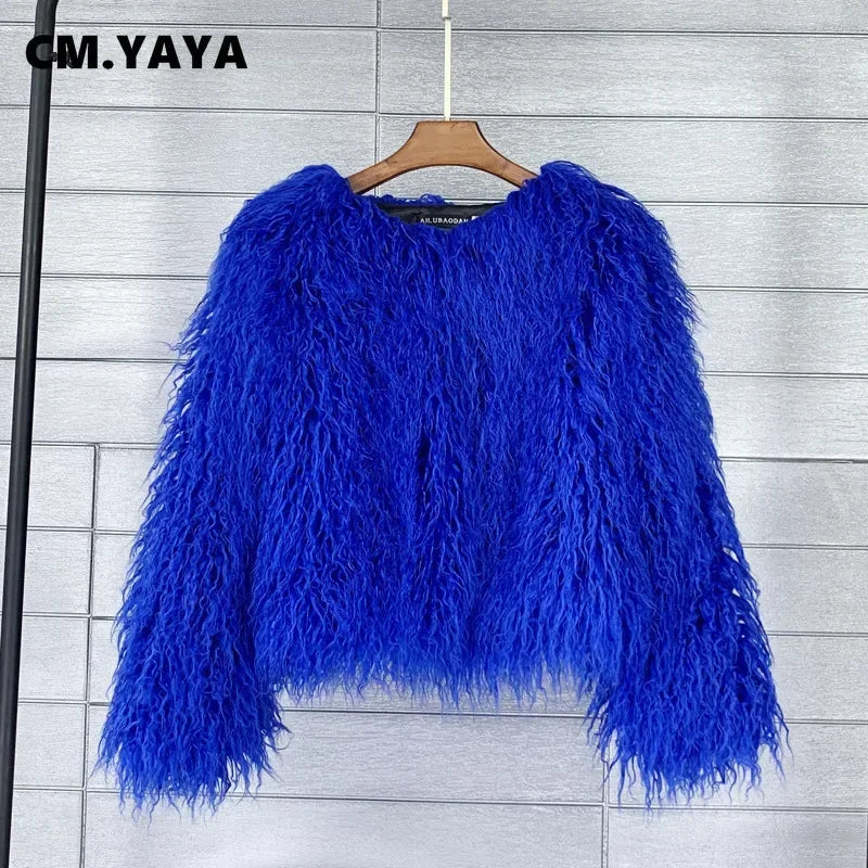 Solid Faux Fur Coats for Women Full Sleeve O-neck Open Stitch Covered Button Fur Jackets Winter Autumn Warm New Fashion