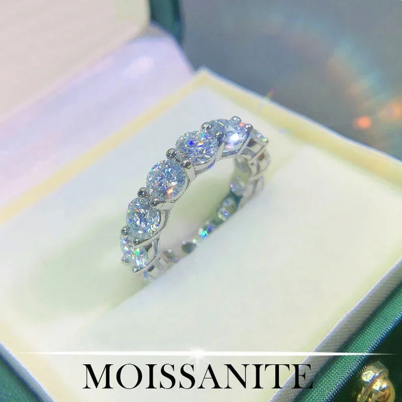 Real 5mm Moissanite Row Rings For Women S925 Sterling Silver Plated Pt950 Finger Ring Party Eternal Wedding Fine Jewelry