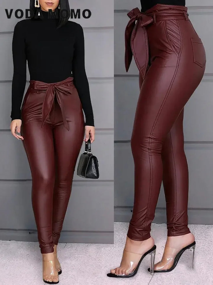 Y2k Womens PU Leather Pants Gothic Sweatpants Retro High Waist Pencil Pant Clothing Hippie Trousers Casual Aesthetic Streetwear