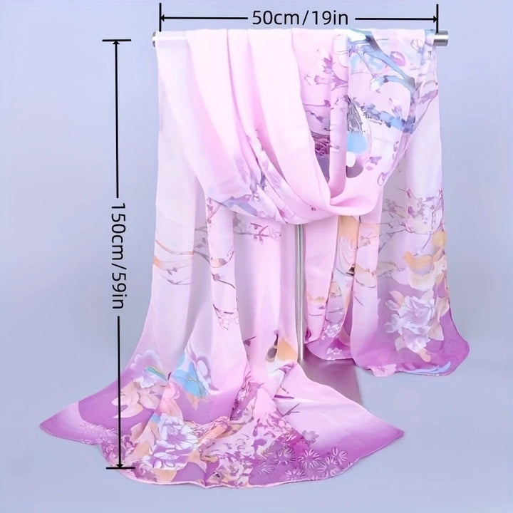 Floral scarf with UV protection gift. purple and pink