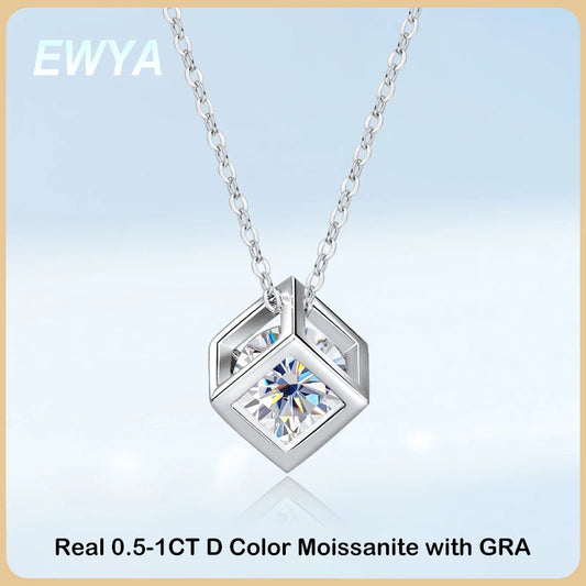 Real S925 Sterling Silver 1ct Moissanite Pendant Necklace for Women Party Fine Jewelry Diamond Neck Chain Necklaces Gift