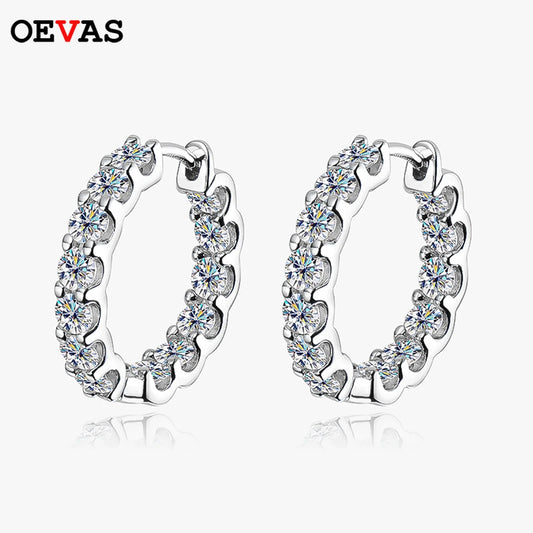 100% 925 Sterling Silver Real 2.6ct Moissanite Earring Hoops For Women Sparkling Wedding Party Luxury Fine Jewelry Gift