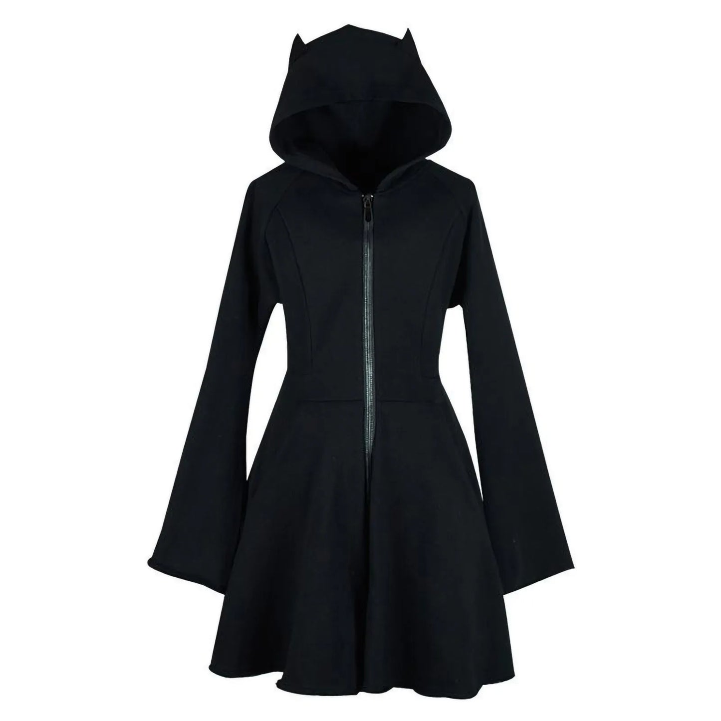 Y2k Vintage Hoodie For Women Goth Cat Ear Black Sweatshirt Solid Long Hoodie Dress Long Sleeve Slim Hoodie With Zipper Autumn