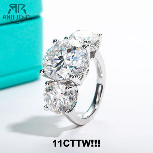 11cttw D Color Moissanite Diamond Luxurious Engagement 925 Sterling Silver Ring For Women 3 Stone Ring Customs Jewelry