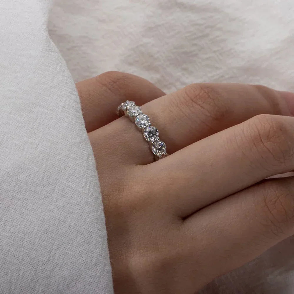 5mm Full Moissanite Eternity Ring for Women Men 100% S925 Sterling Silver Plated 18k Gold Engagement Wedding Diamond Rings Band