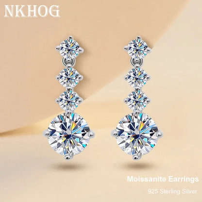S925 Silver Moissanite Drop Earrings For Women 2.6 Carat D Color VVS1 Moissanite Diamond Engagement Wedding Jewelry Gift