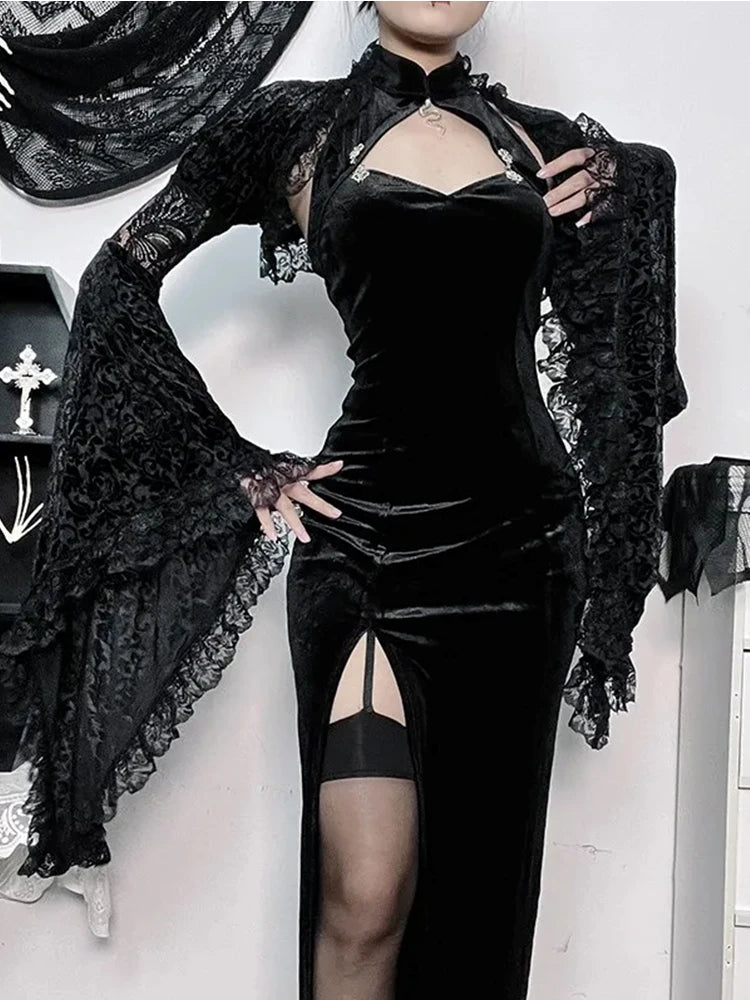 Gothic Halter Dress New Snake Pendant Women Velvet Backless Neck-mounted Sleeveless