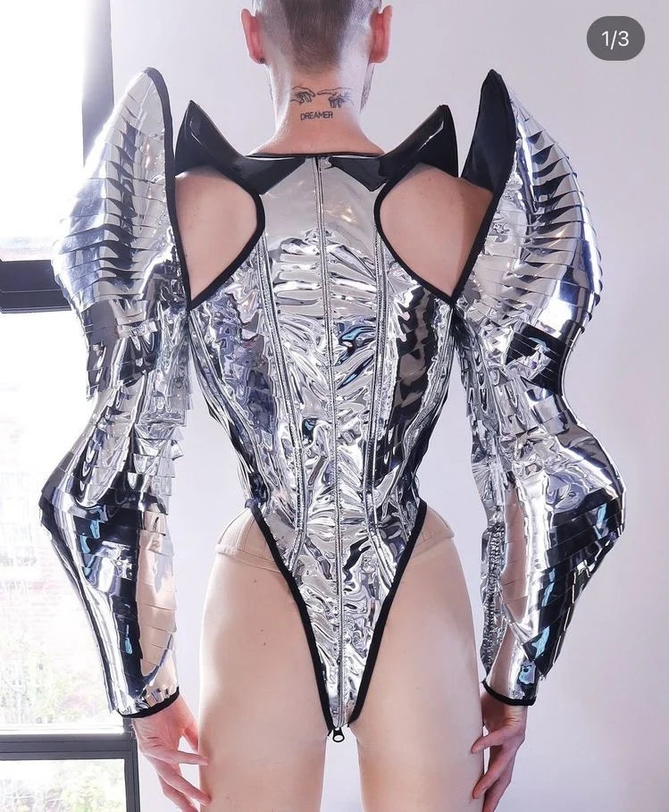 Sharp Shoulder Mirror Bodysuit Drag Costumes Show Party evening singer Drag Queen Club Party Birthday Special Occasion rave