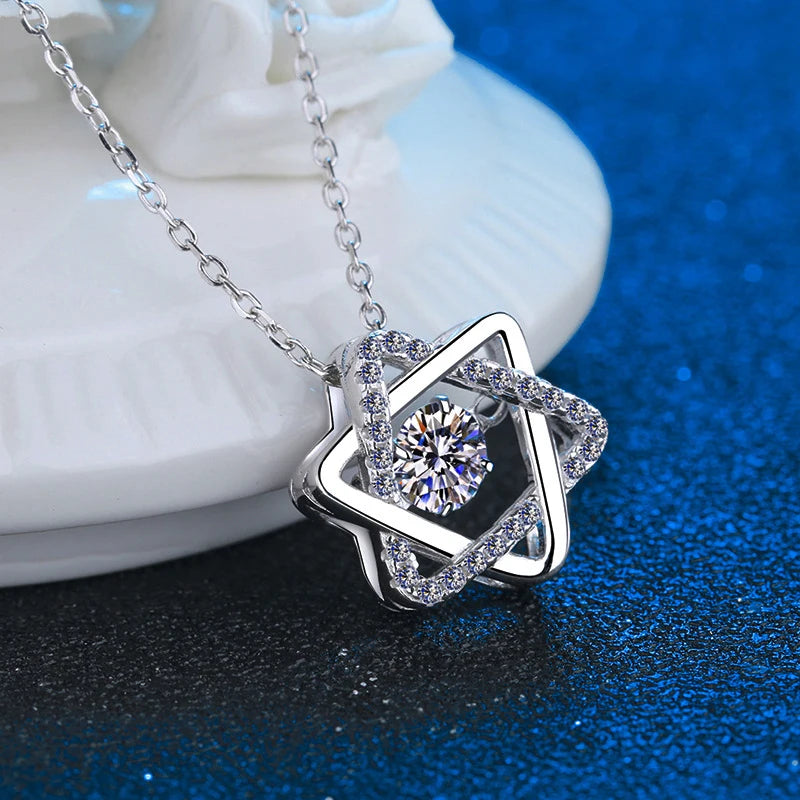Silver Moissanite Star Pendant Necklace for Women