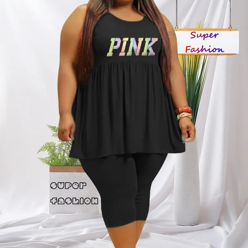 L-4XL Plus Size Matching Sets African Women Clothing Summer 2023 New Arrival Sleeveless Pleated Sexy Casual Two Piece Sets