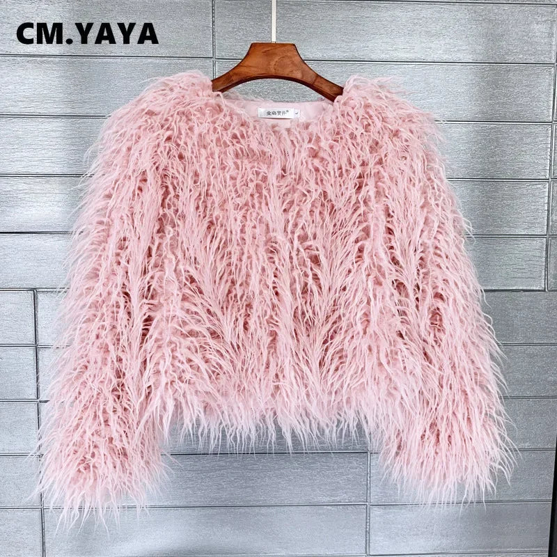 Faux Fur Coats for Women Full Sleeve O-neck Open Stitch Covered Button Fur Jackets Winter Autumn Warm New Fashion