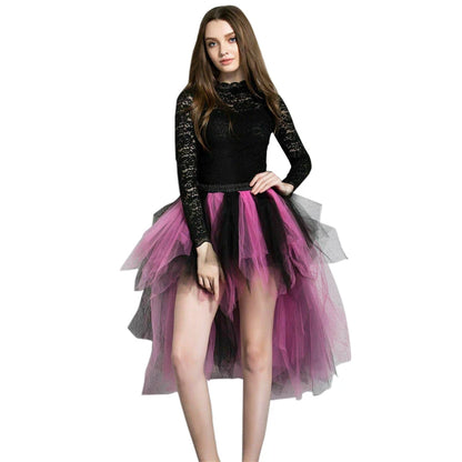 Women Hi-Lo Tulle Tutu Bustle Skirt Petticoat Clubwear Fancy Dance Asymmetric Dress For Party Fashion Casual Style New Goth Dark