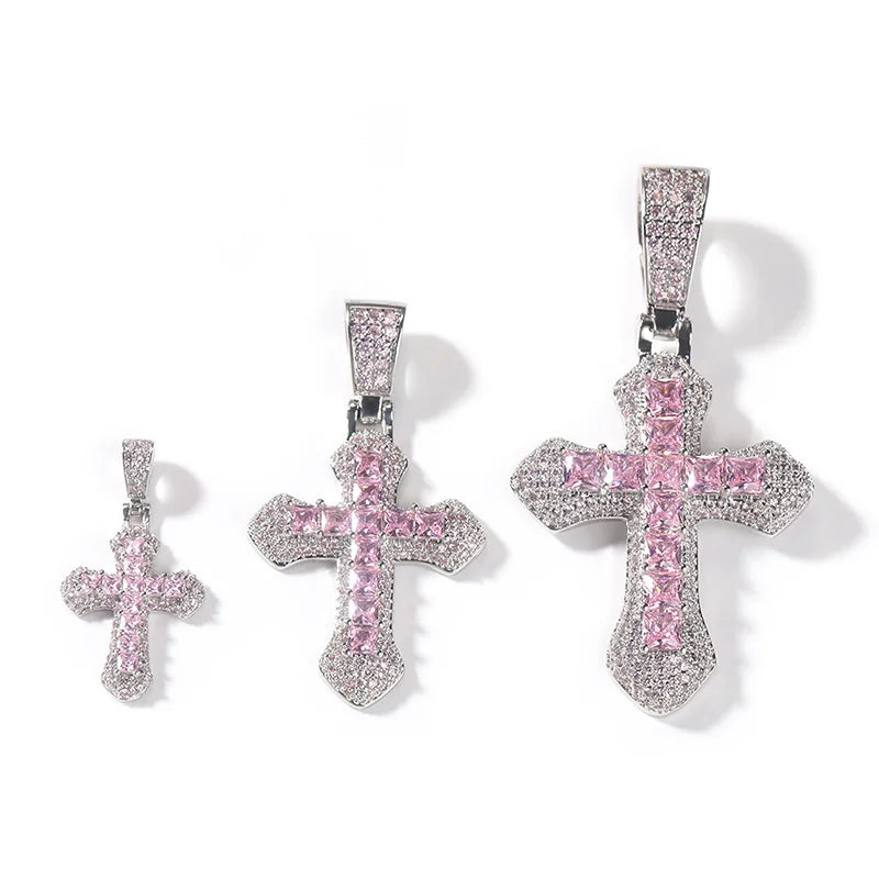 Hip Hop 3A+ CZ Stone Paved Bling Iced Out Cross Pendants Necklace for Men Women Unisex Rapper Jewelry